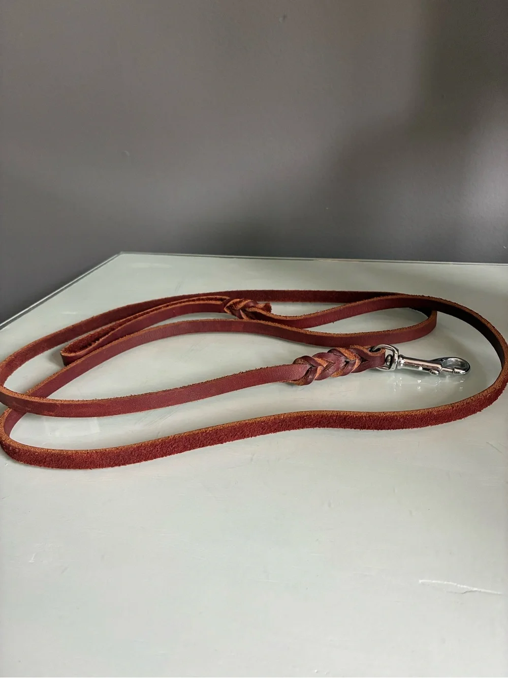 Brown Leather Braided Accent Dog Leash